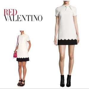Like-New Red Valentino Cream & Black Scallop Dress